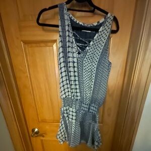 Ramy Brook M sleeveless smocked dress navy and white  print boho festival